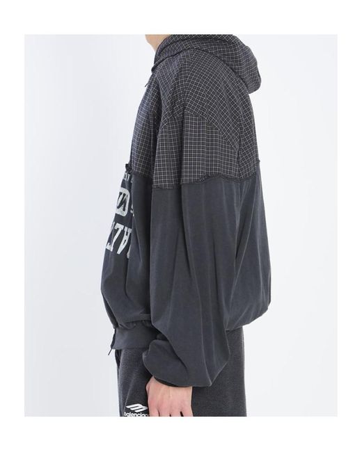 Balenciaga Gray Checked Logo Printed Hooded Jacket for men
