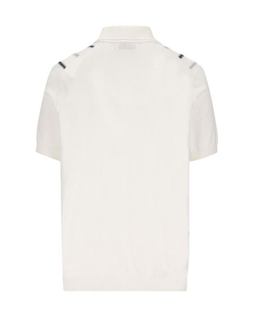 Brunello Cucinelli White Short-Sleeved Striped Polo Shirt for men