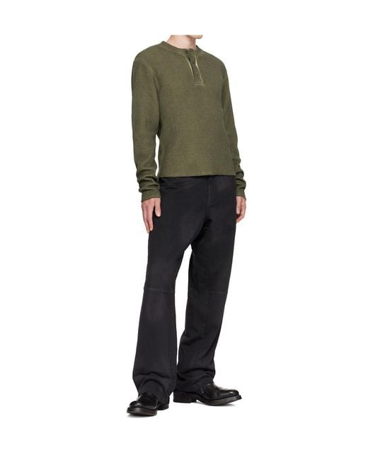 424 Green Waffle Henley Shirt for men