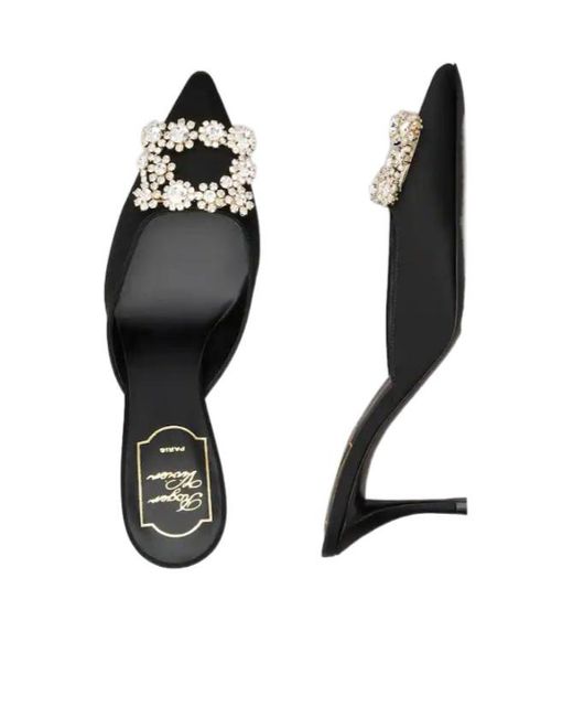 Roger Vivier Black Buckle Embellished Slip-On Mules