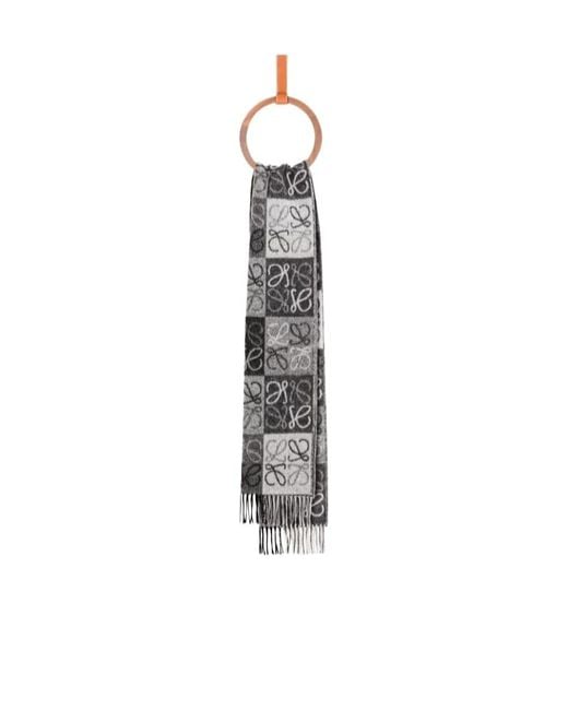 Loewe White Checkerboard Fringed Edge Scarf