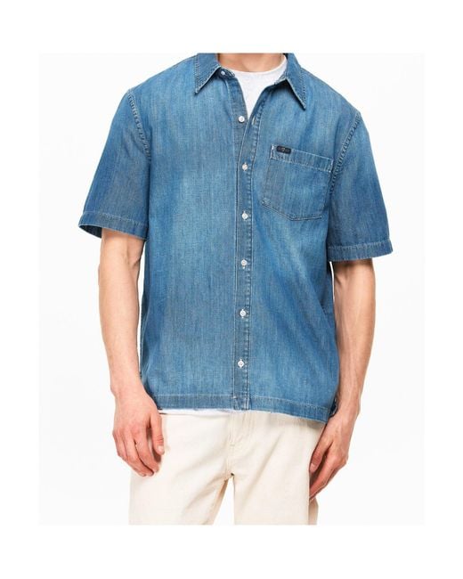7 For All Mankind Blue Button-Down Denim Shirt for men