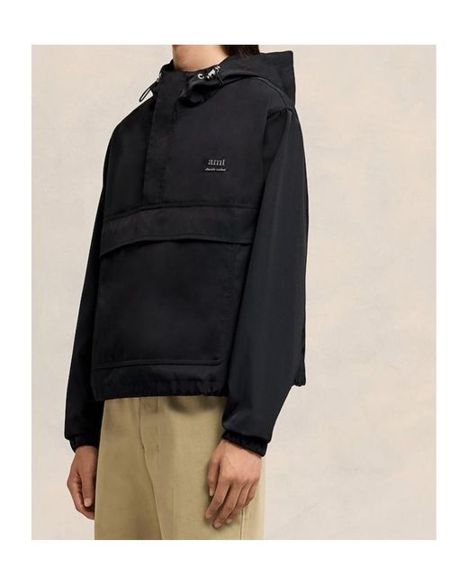AMI Black Ami Logo Lettering Hooded Jacket for men