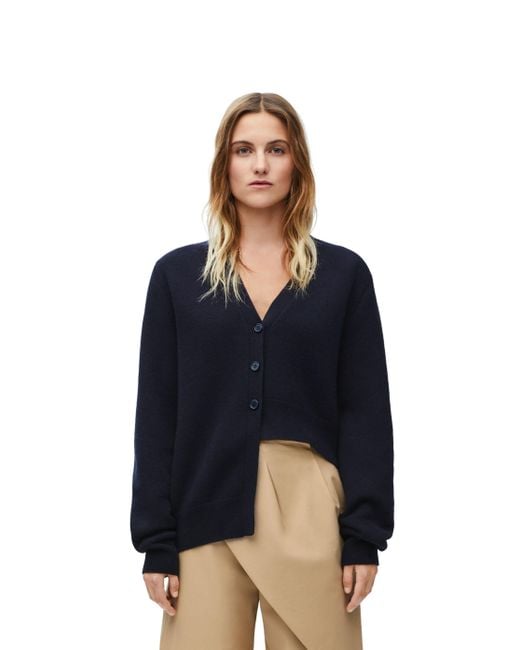Loewe Blue V-Neck Asymmetric Cardigan