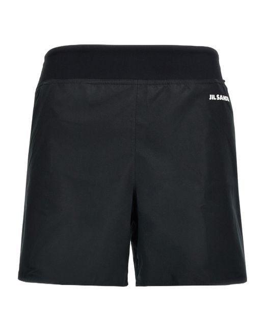 Jil Sander Black Logo Printed Elastic Waistband Shorts
