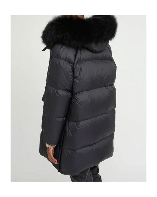 Yves Salomon Black Lambshearling-Hooded Down Jacket