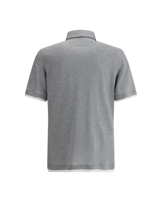 Brunello Cucinelli Gray Silk Polo Shirt for men