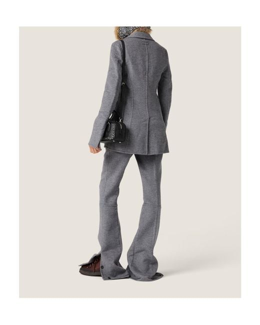 Miu Miu Gray Single-Breasted Double-Layer Wool Coat