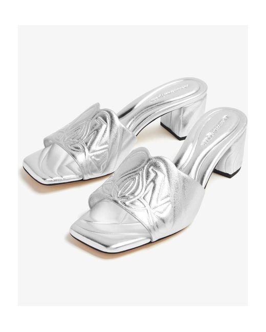 McQueen White The Seal Emboosed Metallic Sandals