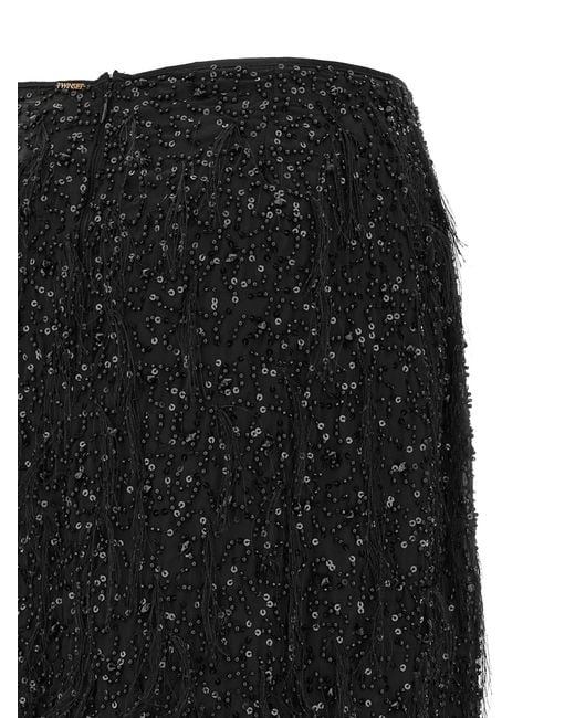 Twinset Black Sequined Fringe Midi Skirt
