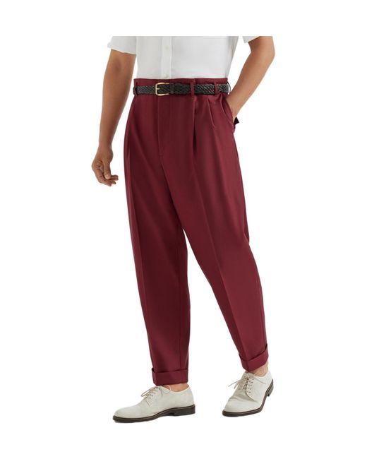 Brunello Cucinelli Red Pleated Trousers for men
