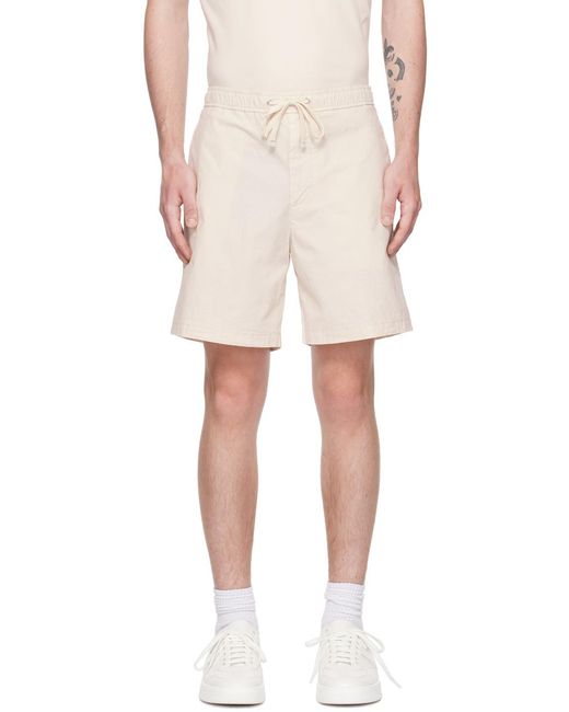 Boss White Logo-Patch Drawstring Cotton Shorts for men