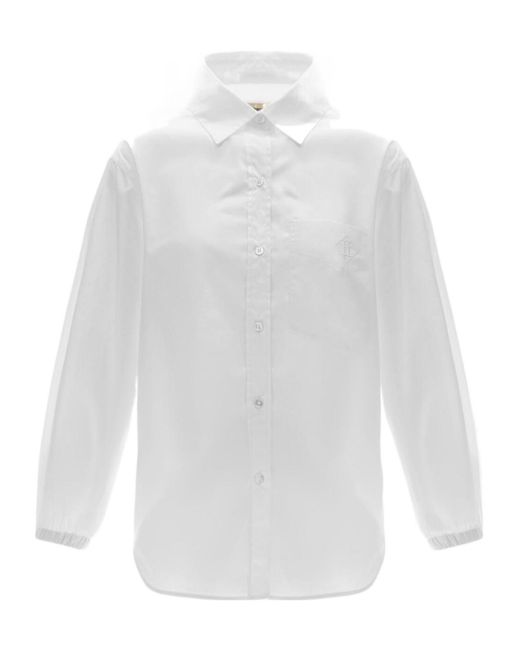 Herno White Logo Embroidered Long-Sleeved Shirt