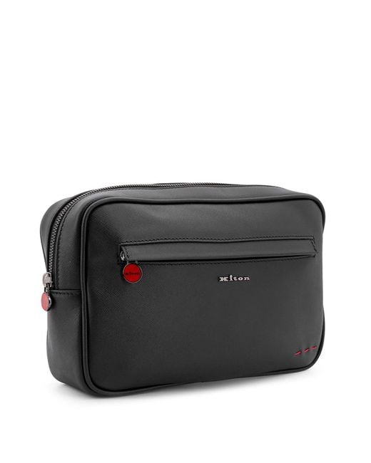 Kiton Black Logo Plaque Zip-Around Clutch Bag for men
