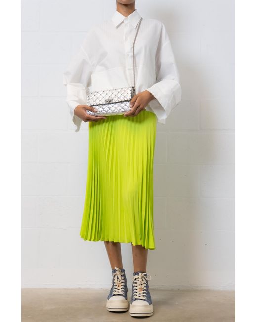 MM6 by Maison Margiela Green Pleated Crepe Midi Skirt