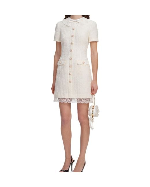 Self-Portrait White Boucle Lace Trim Tailored Mini Dress