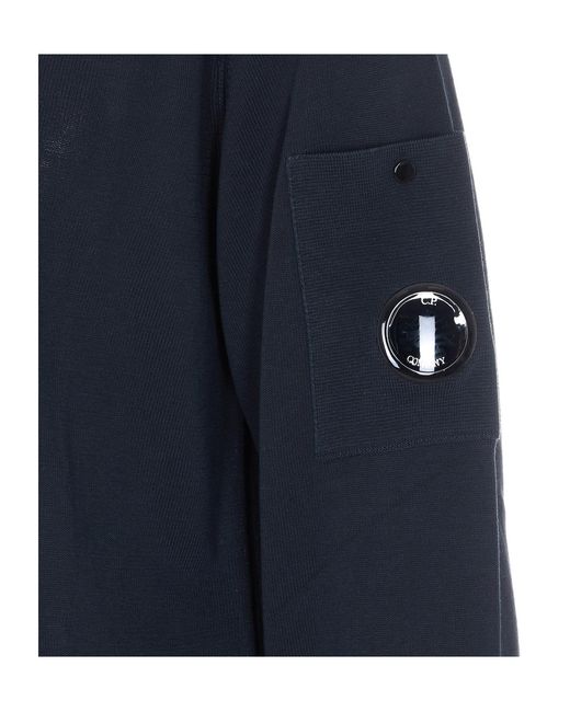 C P Company Blue Crewneck Lens Jumper for men