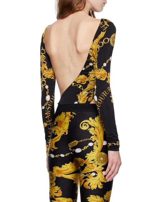 Versace Jeans Black Chain Couture-Print Cut-Out Bodysuit