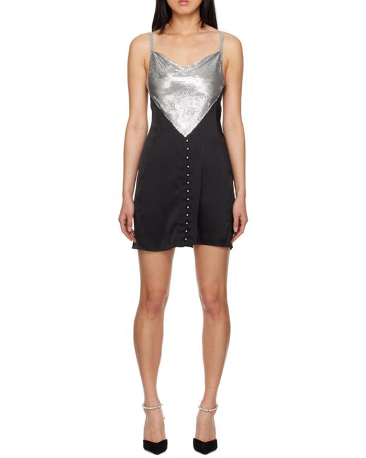 Rabanne Black Chainmail Panelled Cowl-Neck Mini Dress