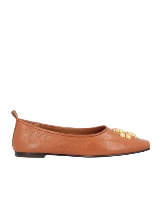 Tory Burch Brown Plain Colour Ballet Flats