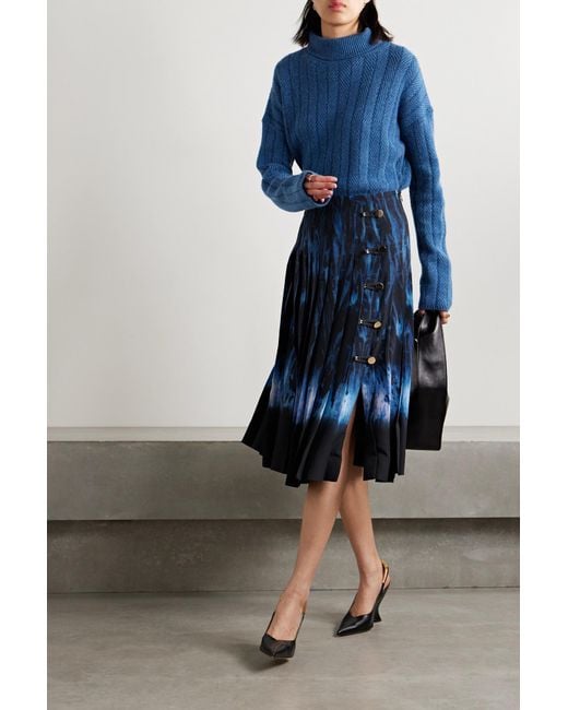 Altuzarra Blue Tullius Pleated Printed Crepe De Chine Midi Skirt