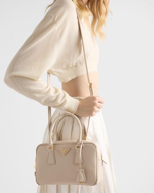 Prada Natural Zip-Up Small Tote Bag