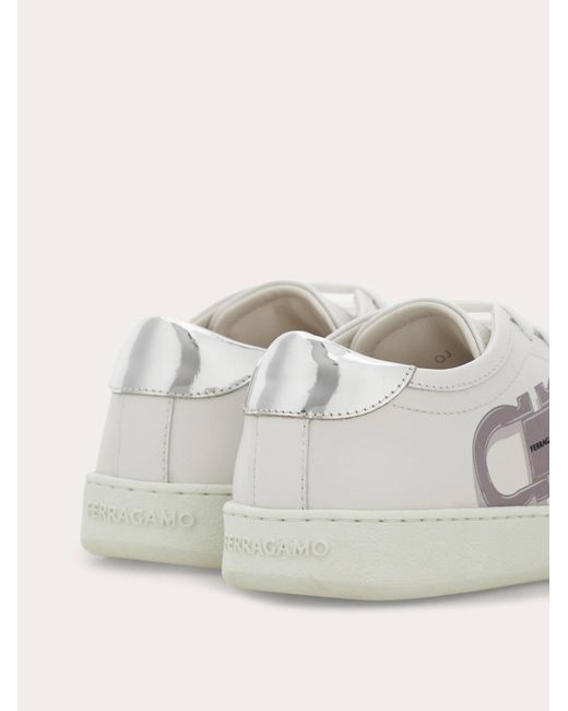 Ferragamo White Double Gancini Sneaker