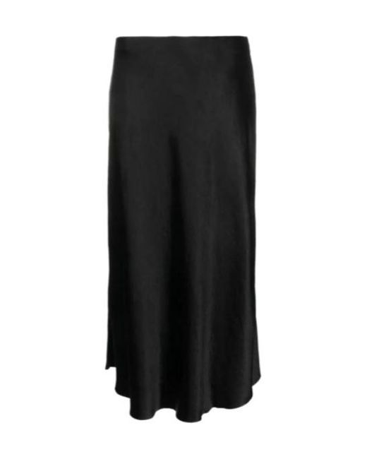 Vince Black Satin-Finish Draped Midi Skirt