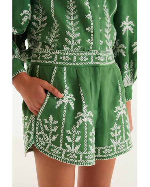 Farm Rio Green High-Waisted Shorts