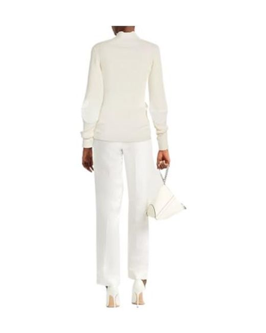 MM6 by Maison Margiela White Minimalist Solid-Color Long-Sleeve Knit Sweater