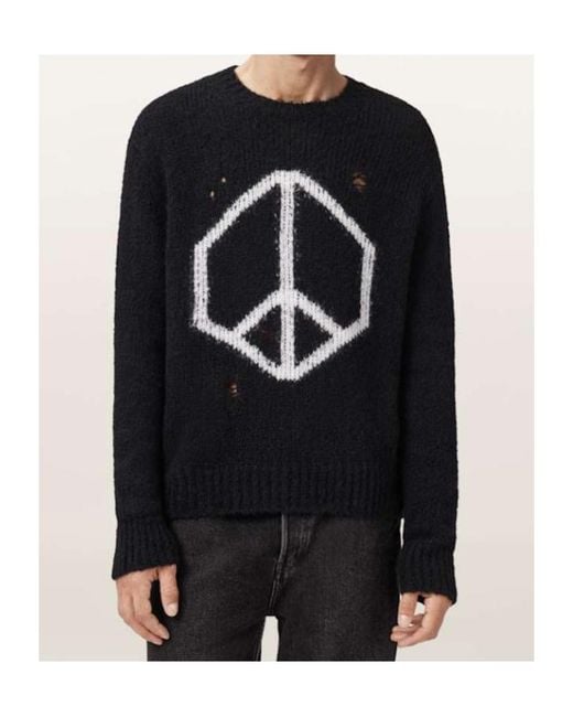 AllSaints Black Message Distressed Knitwear for men