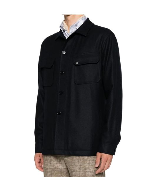 Tagliatore Black Button-Up Wool Jacket for men