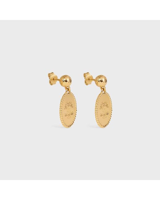 Céline Metallic Triomphe Medal Earrings