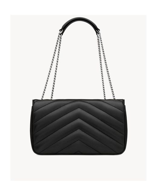 Saint Laurent Black Loulou Foldover Top Medium Shoulder Bag