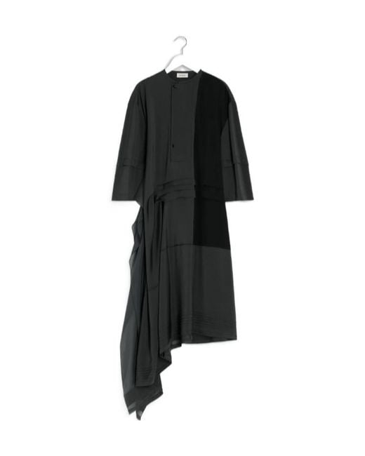 Lemaire Black Asymmetrical Pleated Blouse Dress
