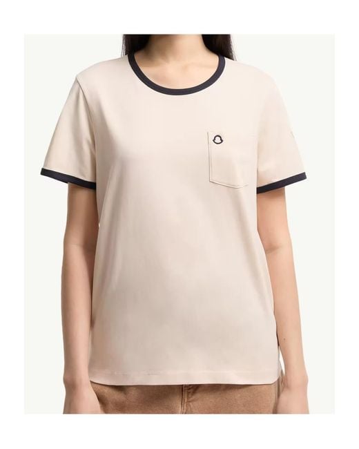 Moncler Natural Logo Embroidered Crewneck T-Shirt
