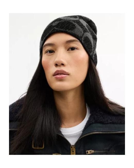 COACH Black Logo-Patterned Beanie for men