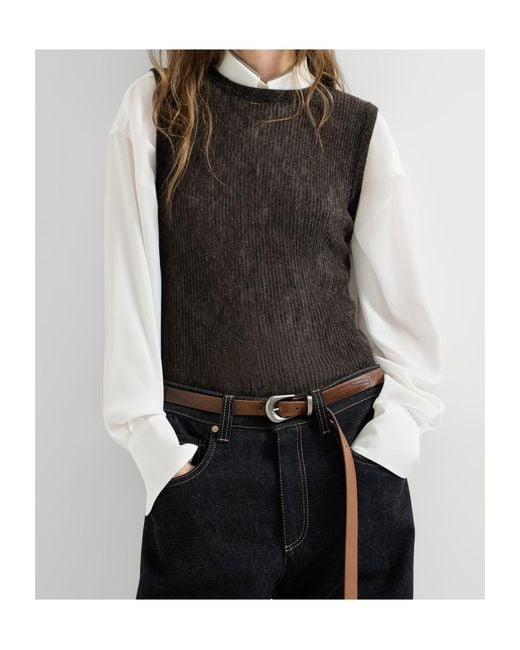 Brunello Cucinelli Black Sparkling Silk, Alpaca And Wool Rib-Knit Top
