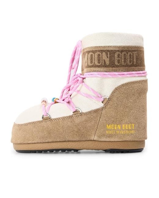 Moon Boot Pink Off- Color-Blocked Suede Snow Boots