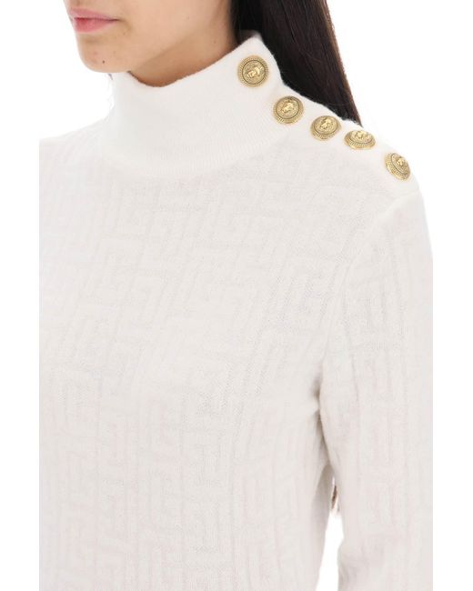 Balmain White Button Detailed Long-Sleeve Knit Top