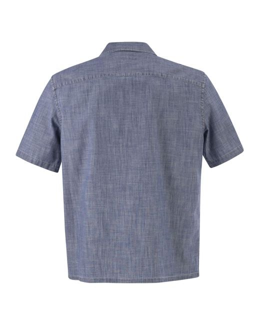 Peserico Blue Chambray Short Sleeve Shirt for men