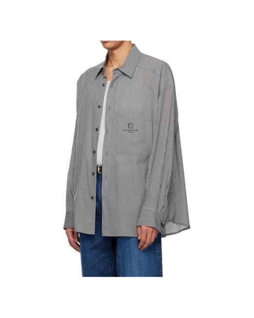 Wooyoungmi Gray Striped Logo Patch Shirt for men