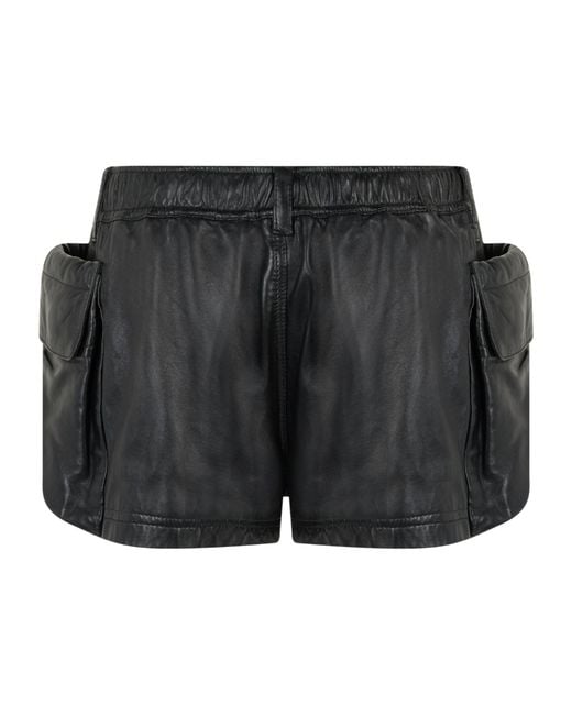 R13 Black Leather Cargo Shorts