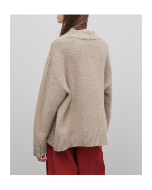 The Row Natural Fayette V-Neck Ribbed-Knit Sweater
