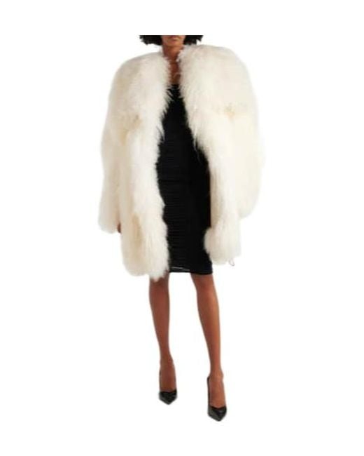 The Attico White Long Curly Fur Coat