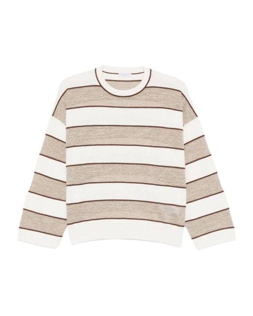 Brunello Cucinelli Natural Striped Knitted Sweater