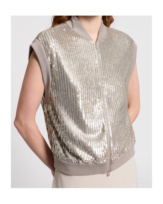 Peserico White Sequin Embellished Zip-Up Jacket