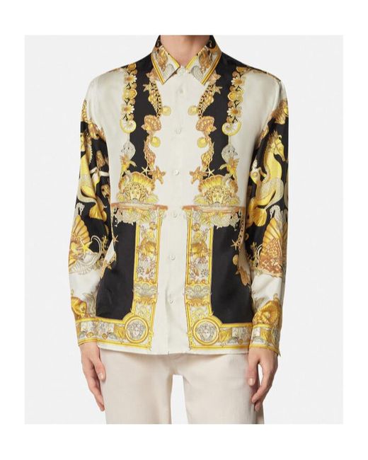Versace Metallic Pattern-Printed Button-Up Shirt for men
