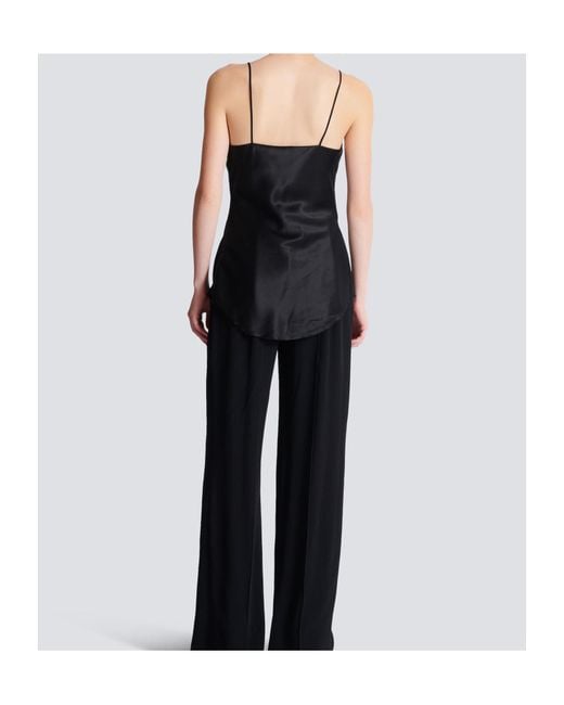 Balmain Black Silk Draped Top