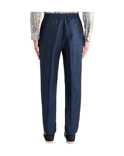 Etro Blue Drawstring Tapered Leg Trousers for men